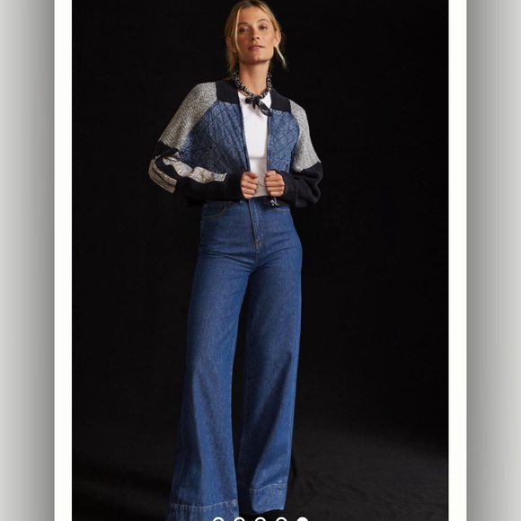 Pilcro Patchwork Bomber Sweater Jacket Size XL EUC - Picture 2 of 9